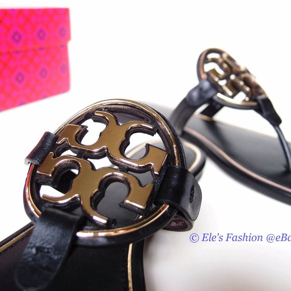 NIB Tory Burch Metal Miller Leather Thong Sandal BLACK 7 7.5 8 8.5 9 9.5 AUTHNT - Picture 9 of 16